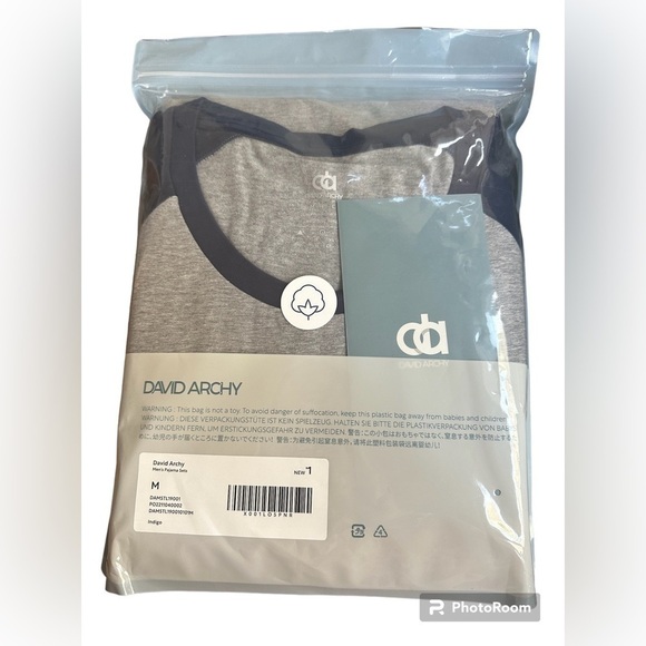 NEW David Archy Men's Indigo Blue Gray Cotton Spandex Pajama Lounge Set M NWT - Picture 1 of 4